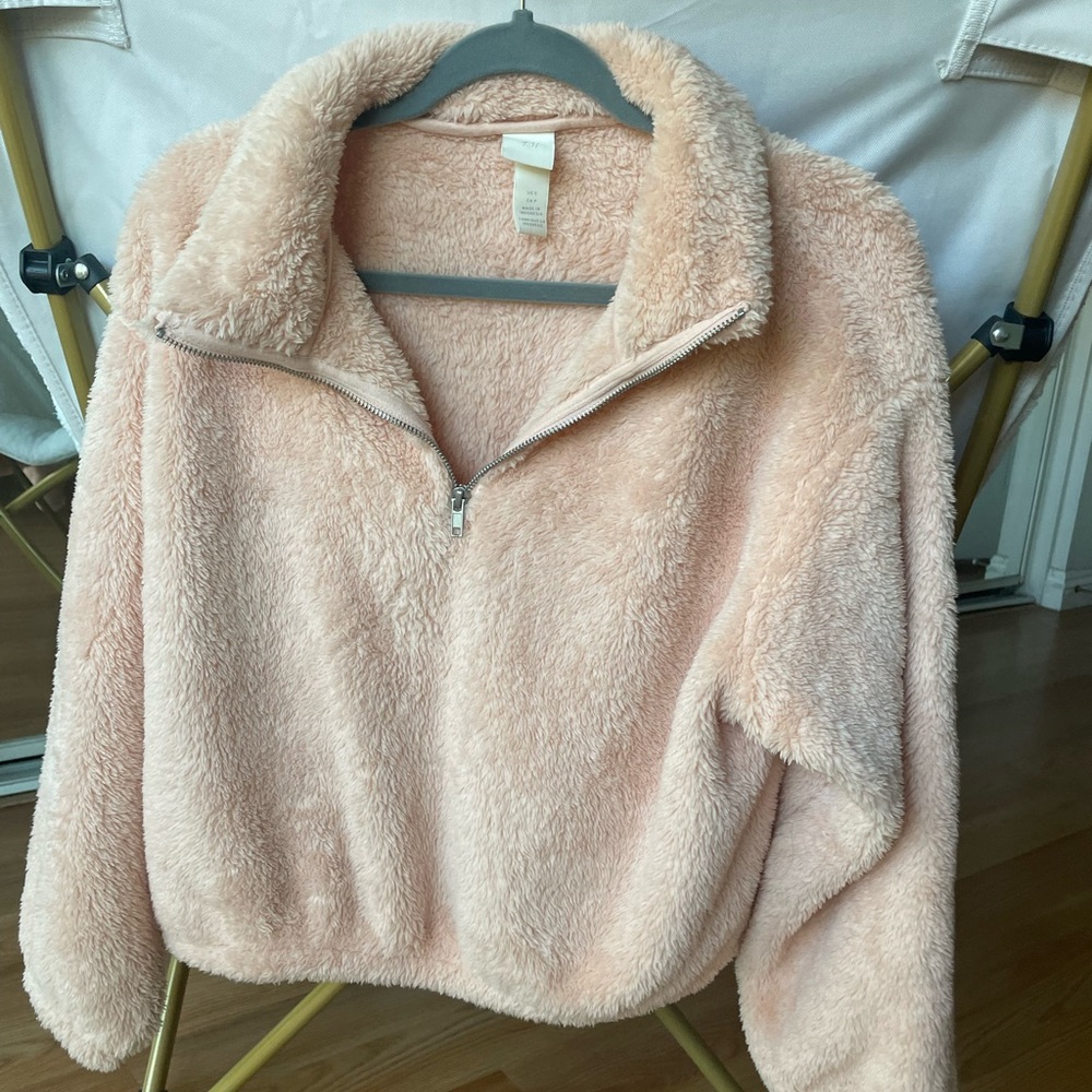 H&M Baby Pink Fuzzy Pullover Sherpa Jacket